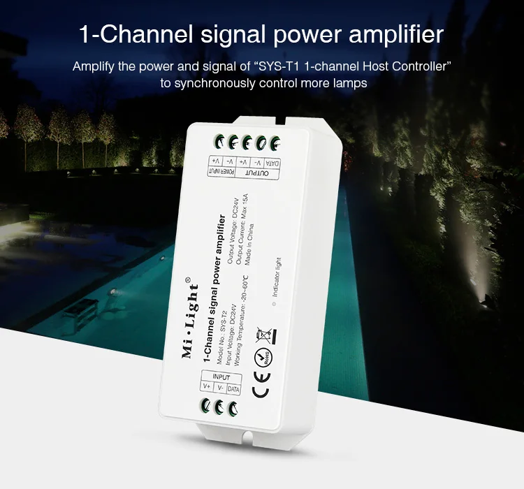 

MiBOXER SYS-T2 DC24V 2.4G RF 1-Channel signal power amplifier work with 1-Channel Host Controller for SYS LED Lamp