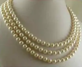 

TRIPLE STRANDS 7-8MM SOUTH SEA WHITE PEARL NECKLACE 18"19"20" 14K GOLD CLASP