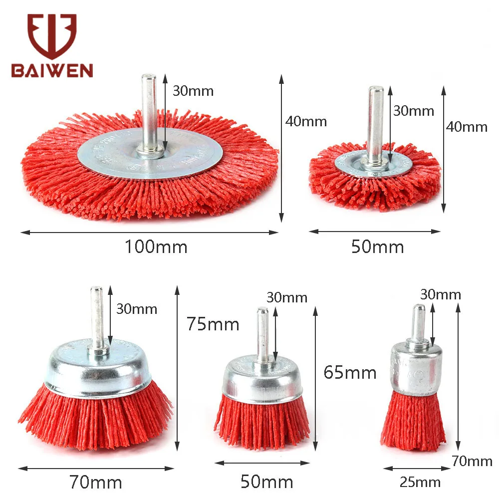 5pcs Set Nylon Cup Brush Abrasive Wire 