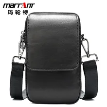 New Men's Cell Phone Belt Bag Genuine Leather Double Zipper Stylish Small Crossbody Bag Multifunctional Mobile Phone Bag Tide