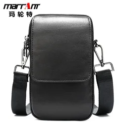 New Men's Cell Phone Belt Bag Genuine Leather Double Zipper Stylish Small Crossbody Bag Multifunctional Mobile Phone Bag Tide