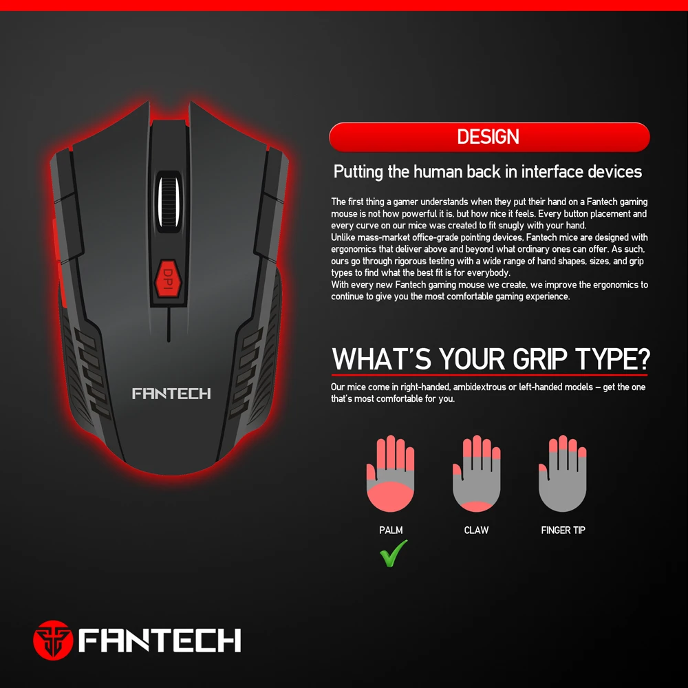 Беспроводная мышь FANTECH W4 2 4G игровая 2000DPI 6 кнопок 10 м WiFi диапазон эргономичная для