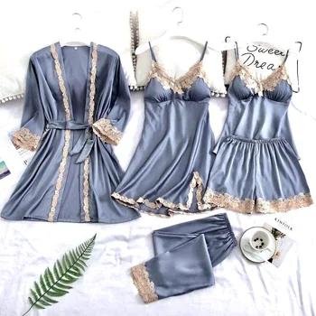 

Lingerie Nightgowns Set Silky Satins Fabric Pajamas Set Light Weight Smooth Breathable Pajamas Sleepwear