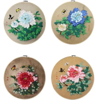 

Flower Ribbon Embroidery Handmade Cross Stitch DIY Ribbon Embroidery Kit for Beginner Hanging Painting With Embroidery Hoop