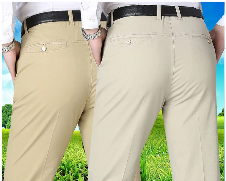 Повседневные мужские брюки среднего возраста; Прямые брюки; брюки высокого качества; тонкие брюки для папы; дышащие хлопковые мужские брюки