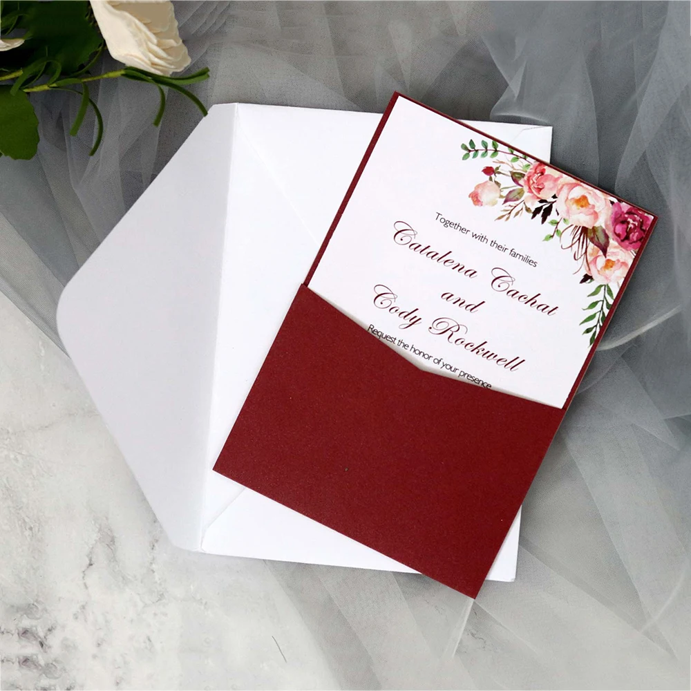  10pcs Simple Solid Color Pocket Wedding Invitation Business Banquet Invitation Large Event Exhibiti - 4.00048E+12