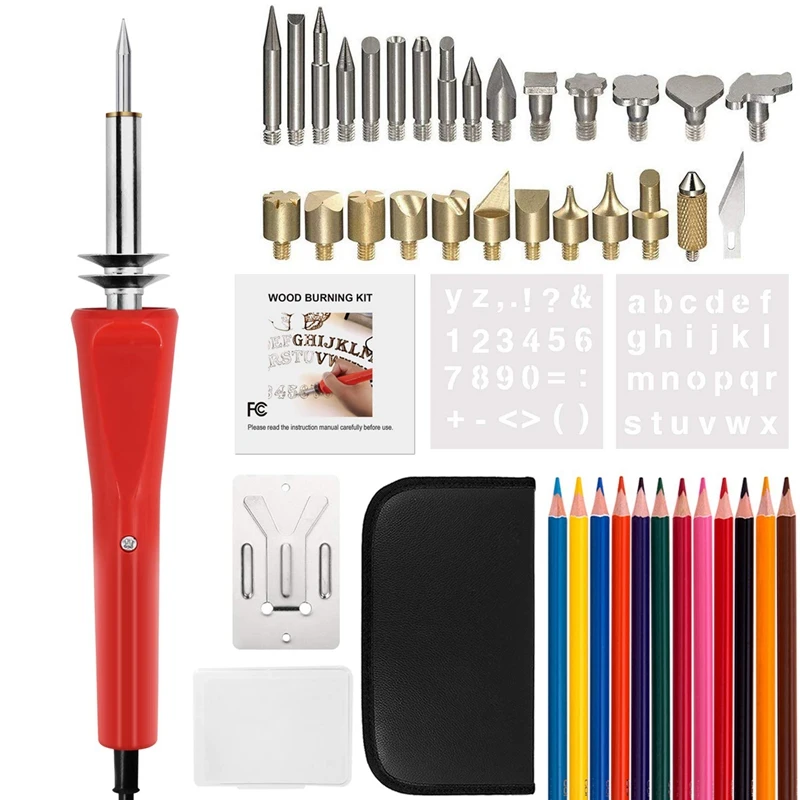 

44PCS Wood Burning Kit Professional Pyrography Set with 30W Red Burning Brush for Wood Carving / Embossing / Welding US Plug