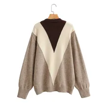 

2020 Winter Women Elegant Casual Color Block Autumn Sweater Jumper O-Neck Female One Size Pullovers Knitted Chic Fashion Tops