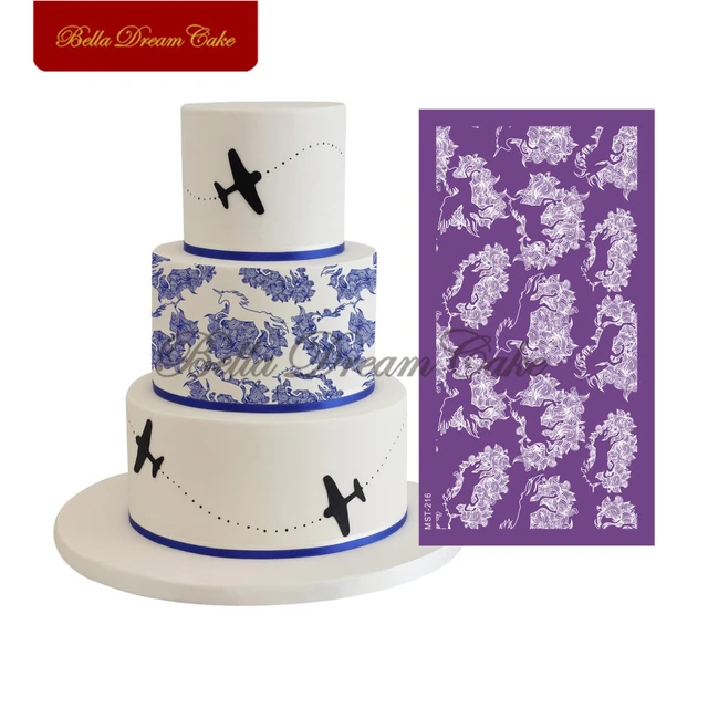 Pochoir à gâteau en maille motif licorne cheval volant, pochoir latéral  pour gâteau de mariage, moule à gâteau crème, outil de décoration -  AliExpress