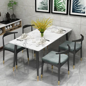 

Nordic home iron simple light luxury table small apartment marble rectangular dining table dining table