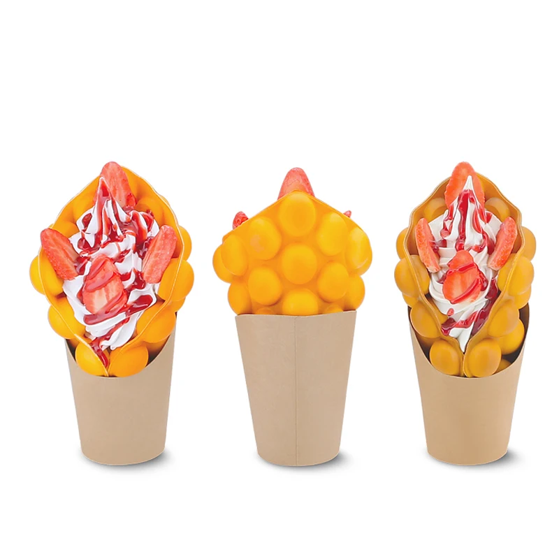 Hongkong Egg Bubble Ice Cream Waffle Mold Fake Dood Model Simulation Ice Cream Eggettes Puff Waffle Sample Window Display