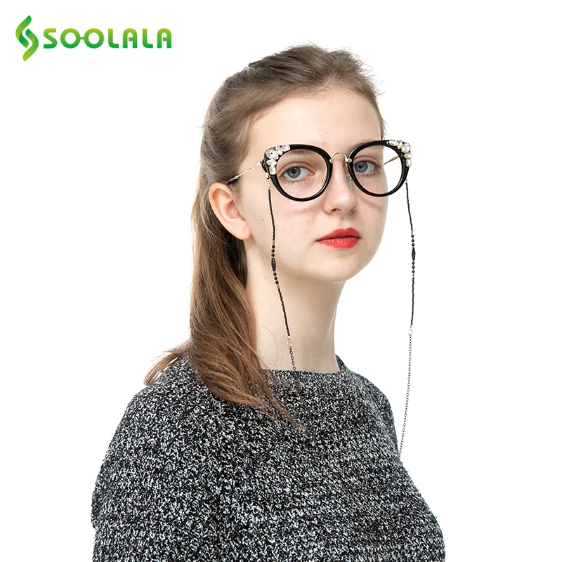 SOOLALA металлические цепочки для очков, цепочка для солнцезащитных очков с бусинами, держатель шнура для очков, ремешок для шеи, шнур, цепочка для очков для женщин
