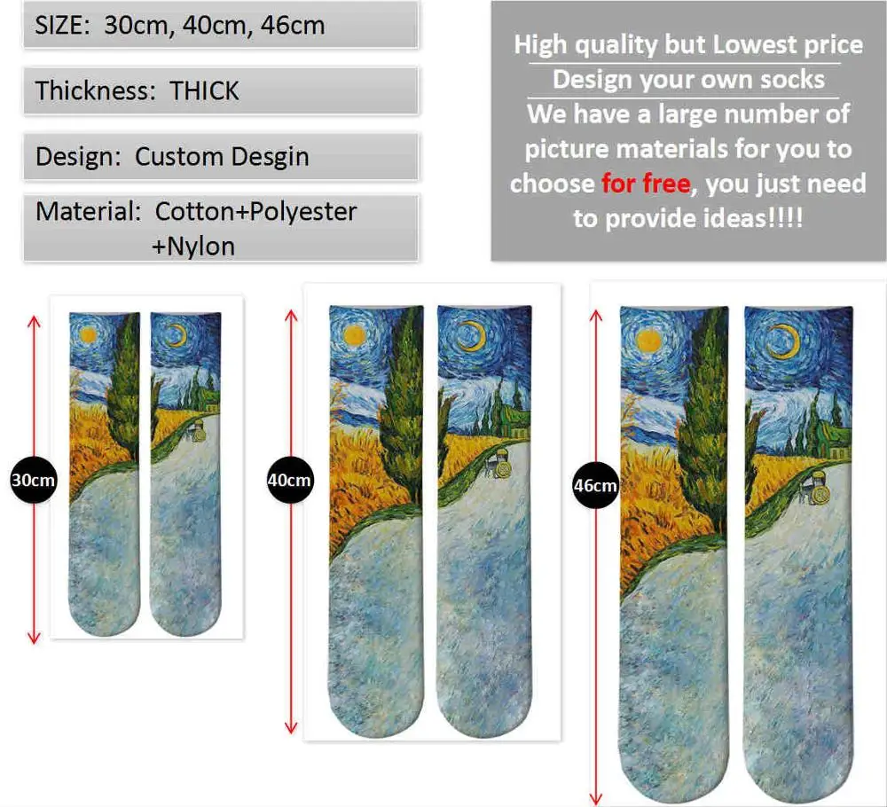 Носки высокого качества из чистого хлопка с 3D принтом под заказ толстые носки