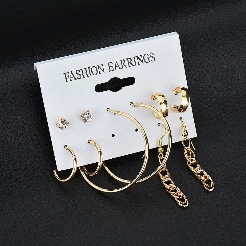 

Hot Sell 12 Pair/set Women Square Crystal Heart Clip Earrings for Women Piercing Simulated Pearl Flower Earrings