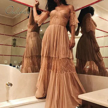 

Ordifree 2020 Summer Women Off Shoulder Long Dress Lace Crochet Hollow Out Sexy Slash Neck Maxi Beach Dress