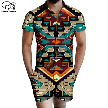 

PLstar Cosmos summer Graphic geometry 3D Printed Zipper Jumpsuit Short Sleeve One Piece Casual Overalls Outfits women for men