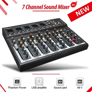 

LEORY 7 Channel Digital Microphone Sound Mixer Console 48V Phantom Power Professional Karaoke Audio Mixer Amplifier With USB