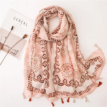 

2020 women's cotton material scarf hijab scarf Autumn and winter New Chinese style Print blanket scarf Lady beach Cotton shawl