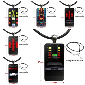 

For Girls Wholesale Knight Rider Kitt Car Dashboard Graphic Glass Pendant Necklace Handmade Half Pendant Rectangle Necklace