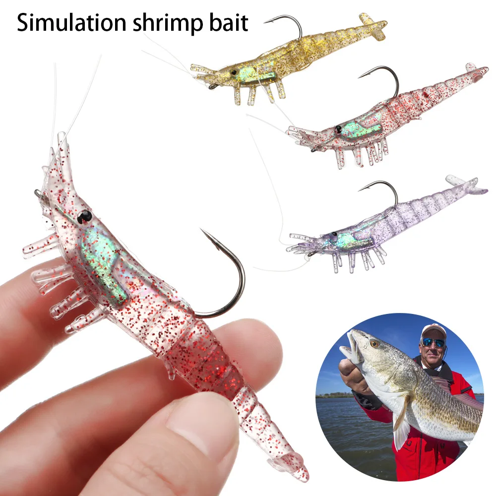 9cm 10g Fake Baits with Hook Soft Shrimp Simulation Lure Fishy Smell Artificial Baits Durable Life-like Swimbait Fishing Tackle