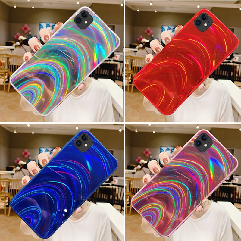 3D радужный блестящий чехол для iPhone 11 Pro Max 2019 6 6S 7 8 глянцевый мягкий Aurora XS XR X