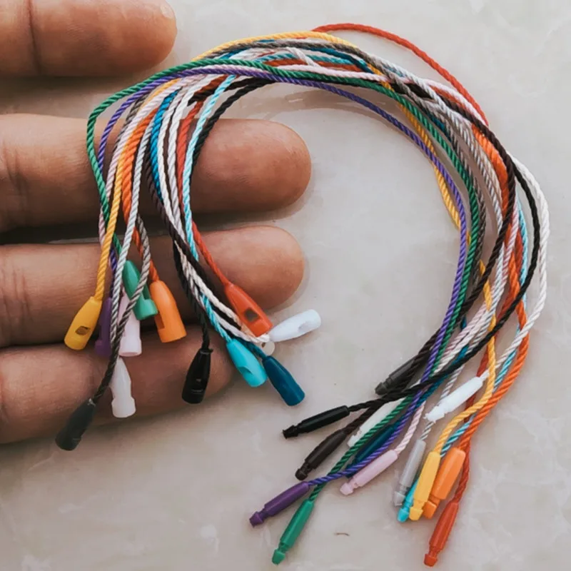 100pcs Polyester Tag String Snap Lock Pin Loop Tie Fasteners 8 inches Garment cords White/Beige/Black Hang tag Rope polyester rope clothing accessories