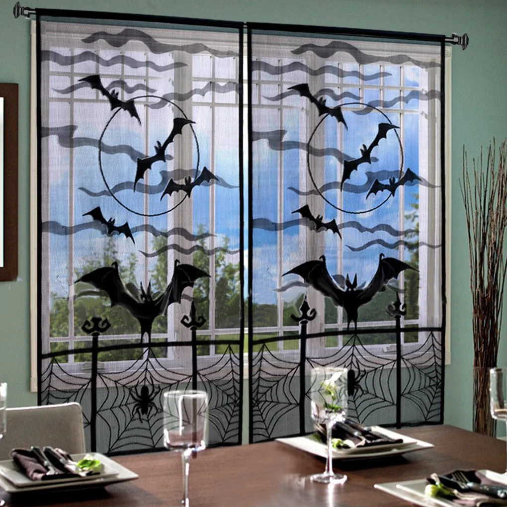 

Halloween Curtains Cartoon Scary Lace Web Drapes Horrible Spooky Festival Party Door Decorations