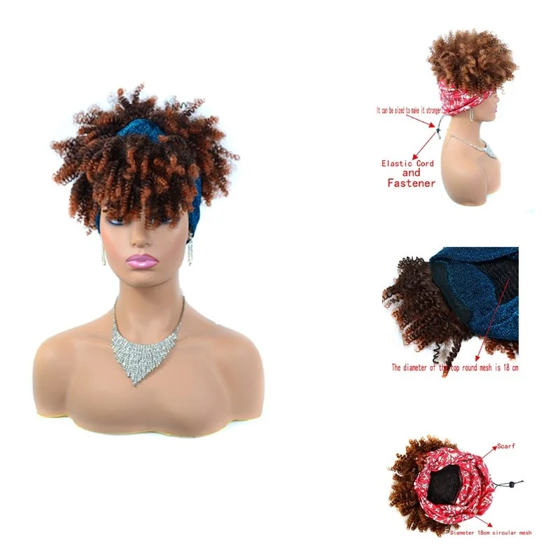 

Maelove Hair 2 Wig Turban Linked Headband Wigs for African Women Short Curly Wrap Hair Wig Kinky Culry Wig for African Women