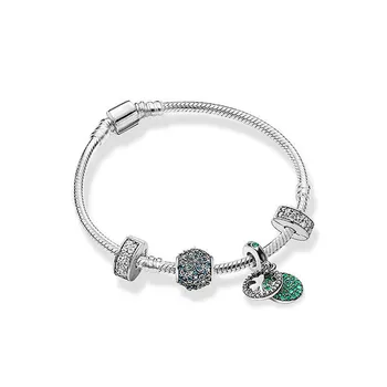 

Real 925 Sterling Silver Lucky Praise Bracelet Set For Original Pan Four Leaf Clover Dangle Charm beads Jewelry Women Gift