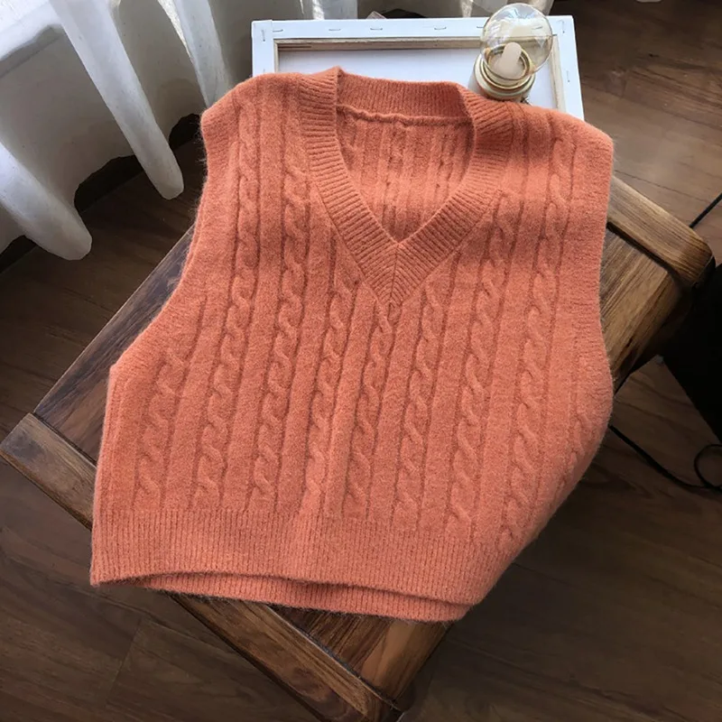 

Muyogrt Autumn Sweater Vest Women's Solid Knitted Vest Korean Style Student V-neck Pullover Loose Casual Knitting Tops Outerwear