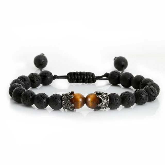Black Lava Stone Crown Charm Tiger Eye Beads Bracelet For Men Women Braided Bracelets Handmade Adjustable Jewelry Pulseira 5