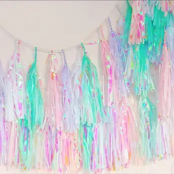 

10 Pc Paper Iridescent Tassel Garland Paper Banner For Mermaid Baptism Wedding Birthday DIY Party Hanging Decor Suppliers