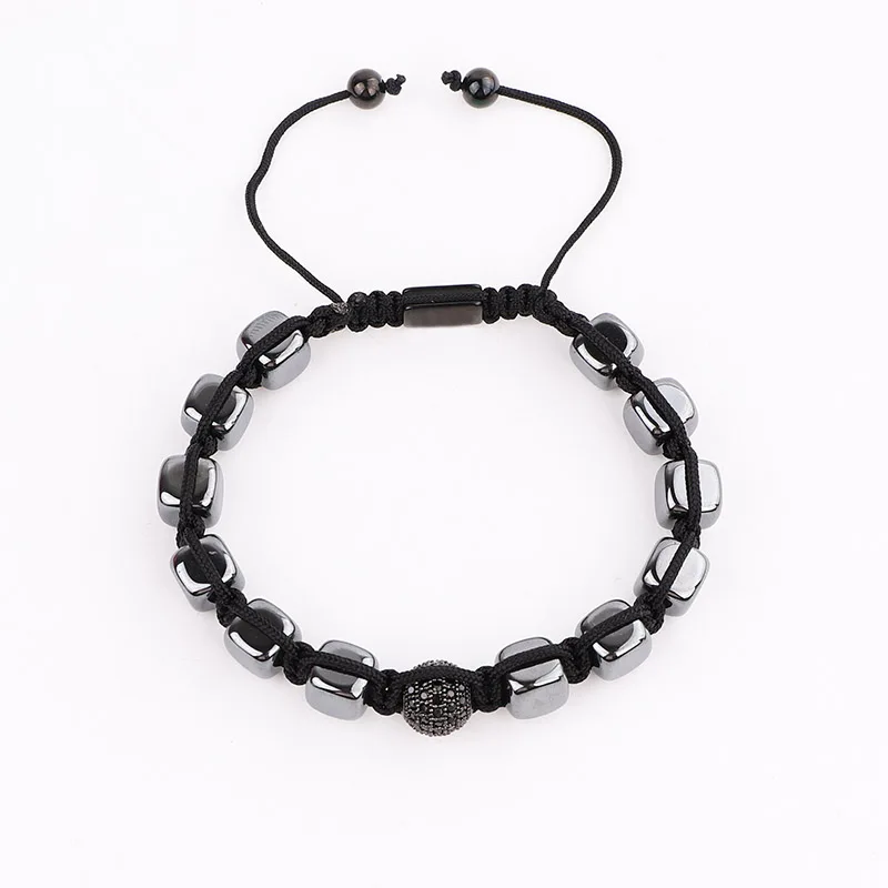 Men Bracelet Hematite Cube Shape CZ Pave Ball Handmade Pave Macrame Bracelet Men Jewelry Bracelet Gift - Image 3
