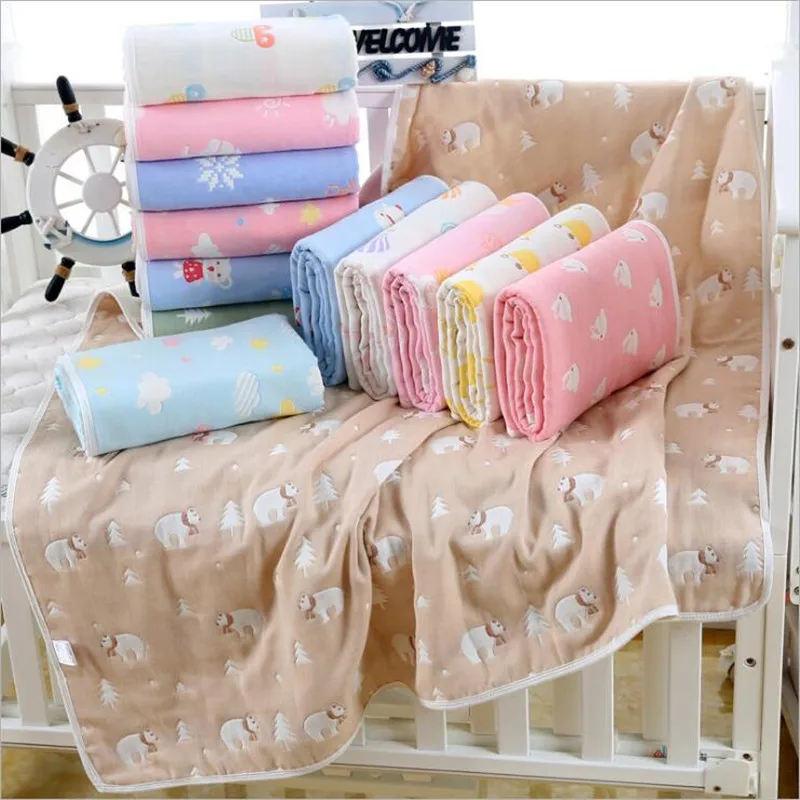 Muslin Baby Blankets Children 6 layers Gauze Cotton Soft Quilt Newborn Infant Swaddle Towel Kids Bath Towel 110*110cm 2