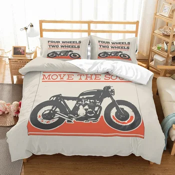 

2/3 Pcs Teens Comforter Cover with Pillowcase Two Wheels Move Your Soul Print Black Motorcycle Gray Duvet Cover Set Boy Bedding