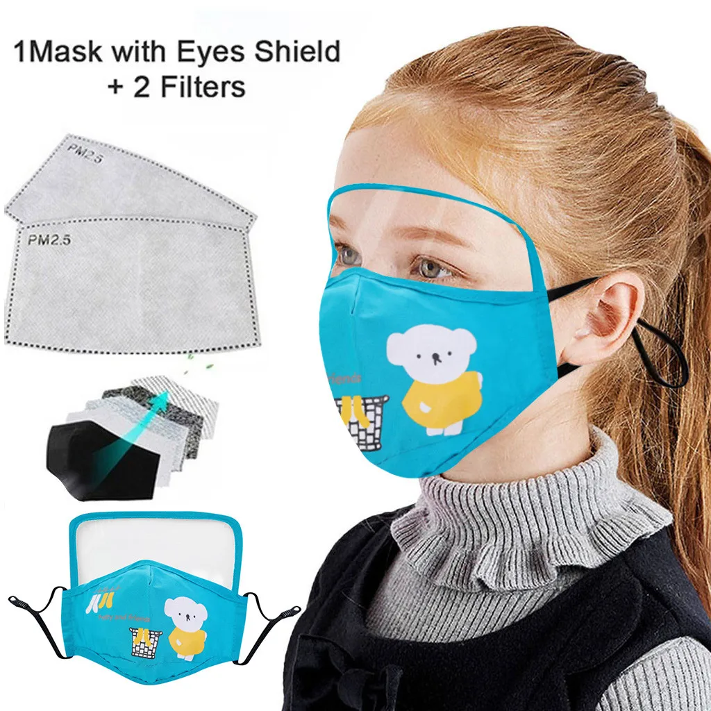 Fashion Face Mask For Kids Boy Girl Child Outdoor Protective Face Cap With Eyes Shield + 2 Filters Eyewear Mascarillas
