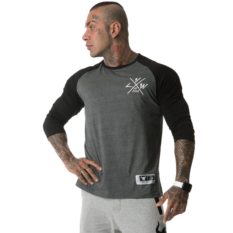 dark grey Yomeke Футболка мужская осень новая футболка с длинным рукавом и круглым вырезом Мужская брендовая одежда Модная хлопковая футболка для фитнеса Топы Одежда - Цвет: dark grey