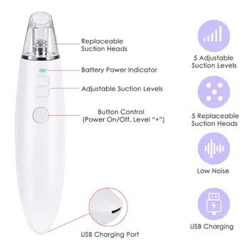 

1Set USB Charging Electric Blackhead Remover Vacuum Pore Cleaner Face Deep Cleansing Skin Care Machine with 5 Adjustable Suction