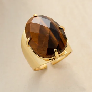 Big Stone Cocktail Rings New Fashion Tiger Eye Luxury Party Ring Size 7 High End Jewelry Wholesale Dropshipping