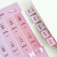 1 pacote = 8 folhas cor arco-íris calendário notas pegajosas, diário de viagem caderno tempo adesivos pós notas, material escolar de escritório