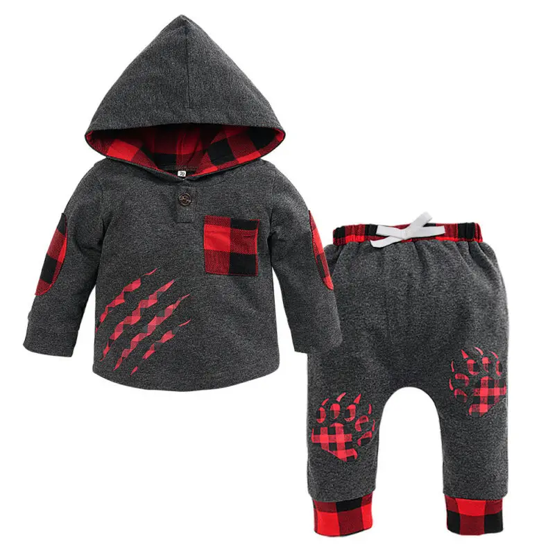 2019 Brand Newborn Kids Baby Boys Autumn Clothes Hoodie T-shirt Patchwork Tops+Plaid Pants 2PCS Outfits Warm Outfit Set 0-24M 2019 Brand Newborn Kids Baby Boys Autumn Clothes Hoodie T-shirt Patchwork Tops+Plaid Pants 2PCS Outfits Warm Outfit Set 0-24M