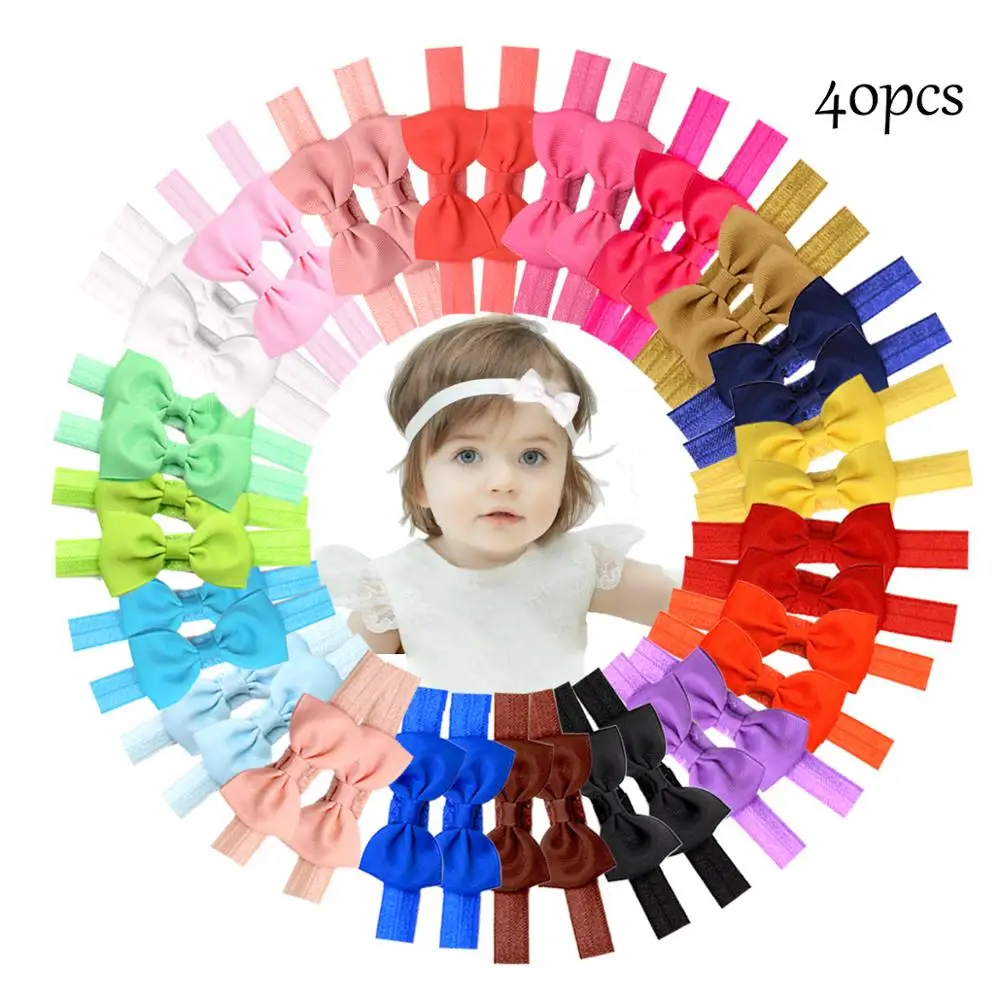 

40Pcs Baby Headbands 2.75Inch Nylon Bows Hairbands Hair Bow Elastics Accessories for Baby Girls Newborn Infants Toddlers