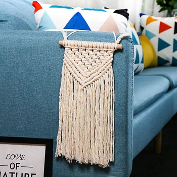

Bohemian Hand Woven Tapestry Cotton Rope Tapestry Photo Wall Leaves Fringed Pendant Geometric Art Home Decoration