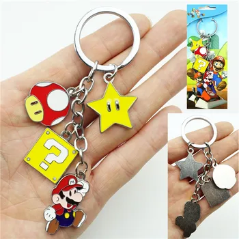 

4 in 1 Set Mario Coin Toad Keychain Keyring Cartoon Figures Alloy Metal Pendant Key Ring Cosplay Accessories Gift
