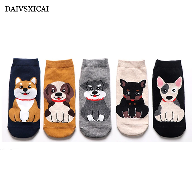 3 пара/лот = 6 шт. прямые модные незаметные женские носки Летние Носки с рисунком собаки из мультфильма повседневные женские носки