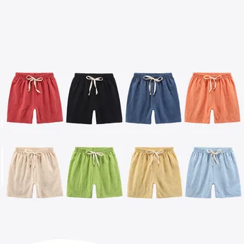 2-12Y Boys Girls Shorts Cotton Summer Kids Sport Shorts Korean Loose Casual Candy Blue Red Black Khaki Beach Shorts Linen Short 1