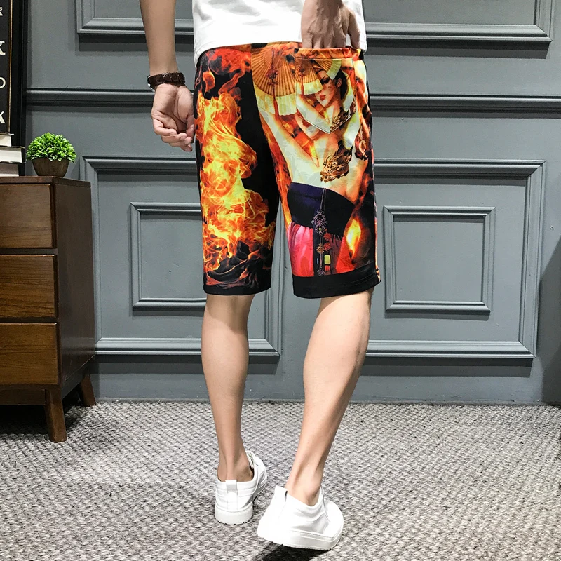 Toevallige Heren облегающие шорты fire vrouw afdrukken шорты Mannen уличная одежда Korte Hombre Korte Masculino Kleding 5XL-M