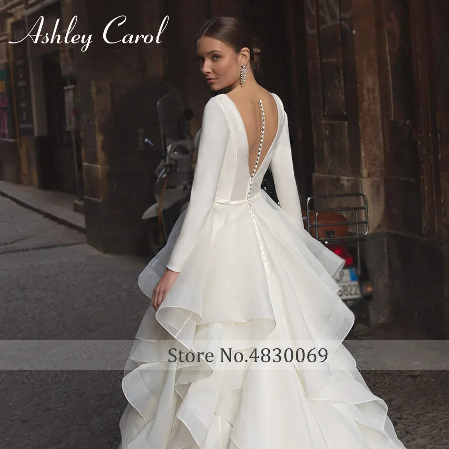 Ashley Carol Ball Gown Wedding Dresses For Women 2023 Bride Satin Deep V-Neck Ruffles Wedding Gown Customized Vestidos De Novia 4
