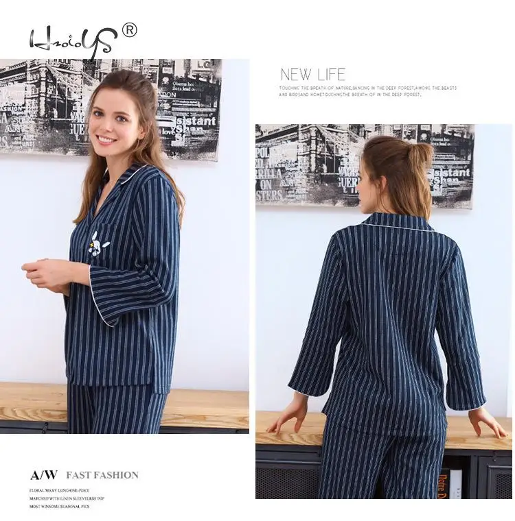 A Stripe Women Высококачественные пижамы для влюбленных, одежда для сна, пижамы для пар, хлопок, пижамные комплекты с длинными рукавами для мужчин и женщин, пижамы, домашний костюм - Цвет: A Stripe Women