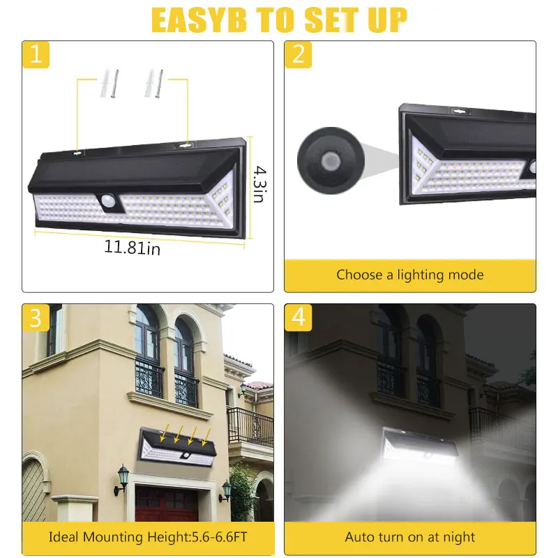 118 LED Solar Light Outdoor Solar Lamp Motion Sensor Solar Powered Spotlight 3 Modes Wall Sunlight For Street Garden Decoration (18)
